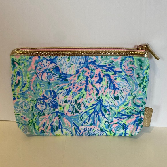 Lilly Pulitzer GWP Pouch Surf Blue Soleil It on Me Floral Stripe Cosmetic Bag - Picture 3 of 5
